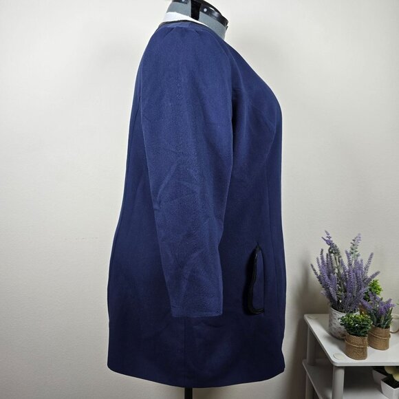 Eshakti Navy Double Breasted Jacket With Faux Leather Trim Size 28W (GUC) - Picture 2 of 11